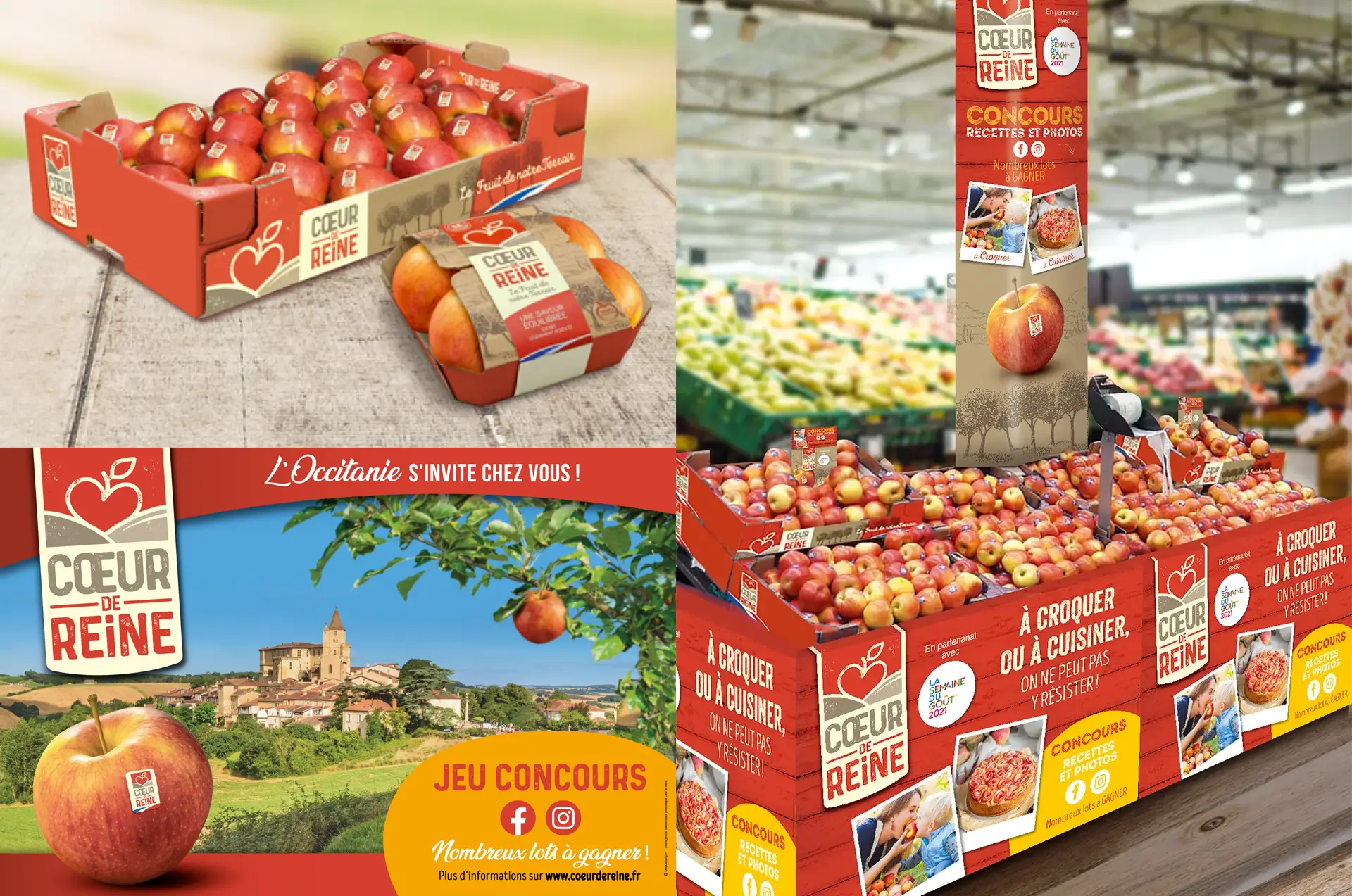 Habillages et mise en avant rayon pour la pomme Cœur de Reine - Unique design agence packaging agro alimentaire - Occitanie